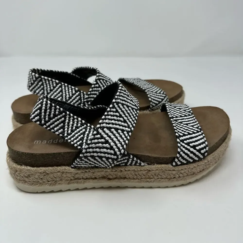 Madden Girl Women’s Platform Black and White Patterned Espadrille Sandals sz 8